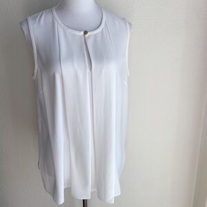 St. John White Triacetate Draped Front Keyhole Shell Blouse M